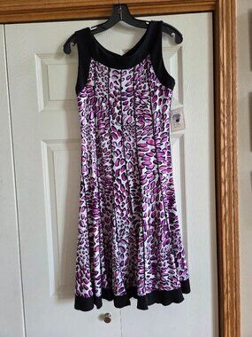 Lily Women's Black Pink Print Flared Dress Size Medium Stretch Christopher Banks